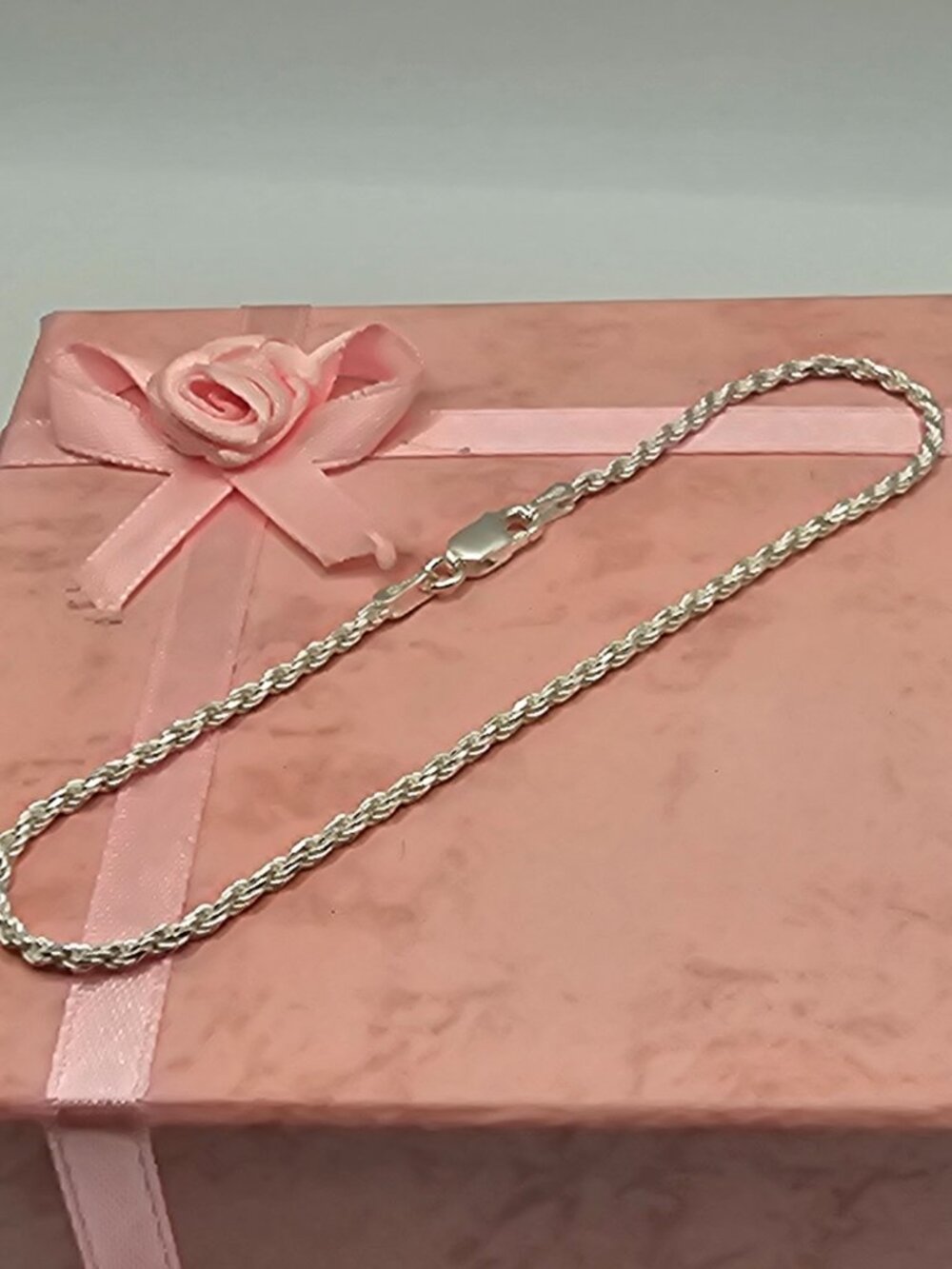 Sterling Silver 925 High Polished Rope Bracelet 2mm 8 inches